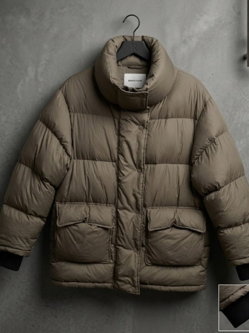 Oak & Fort Taupe Oversized Down Fill Puffer Studio 01 (XS) 700 Fill High Collar